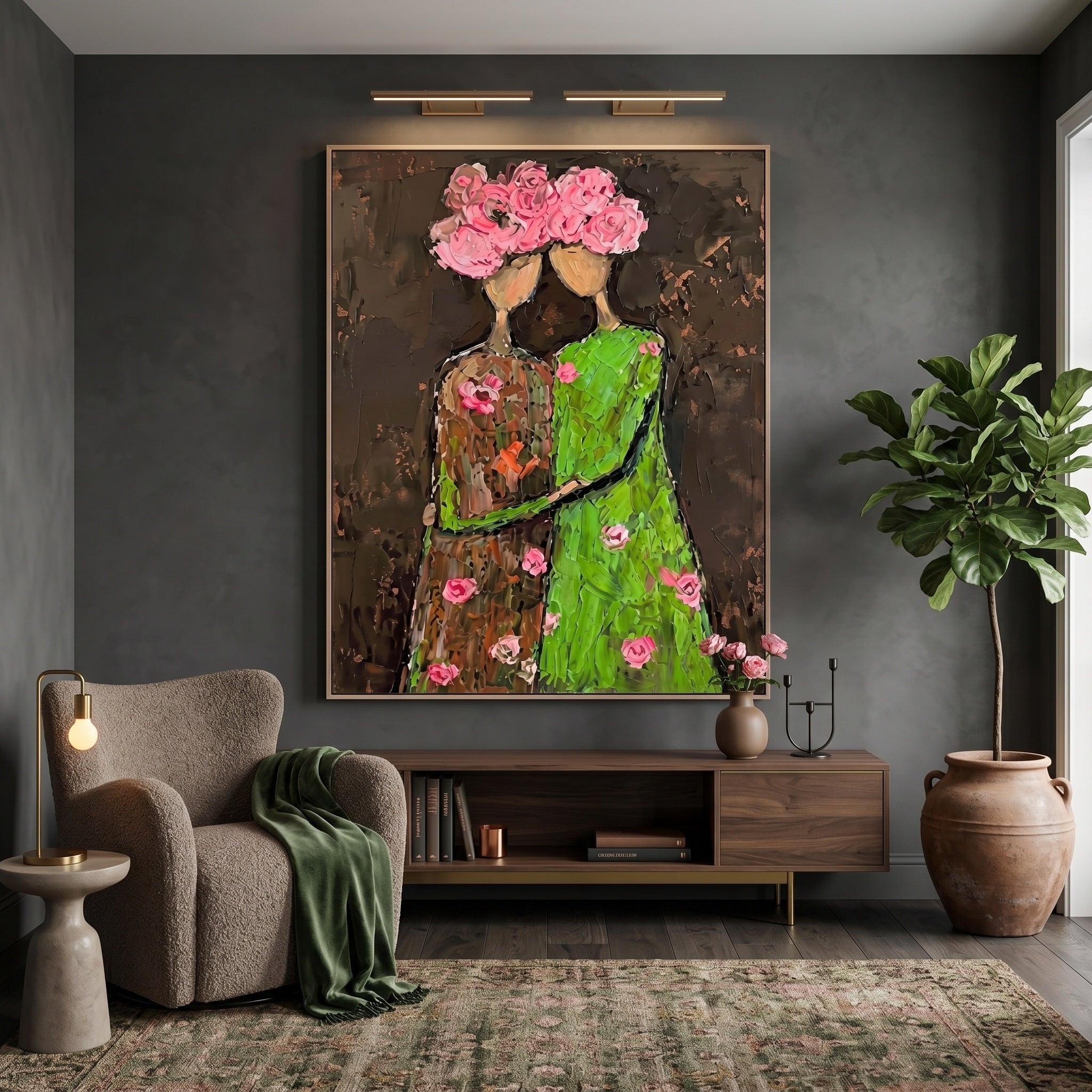 3D Heavy Texture Floral Portrait Painting SR0170 - Viral Wall Art